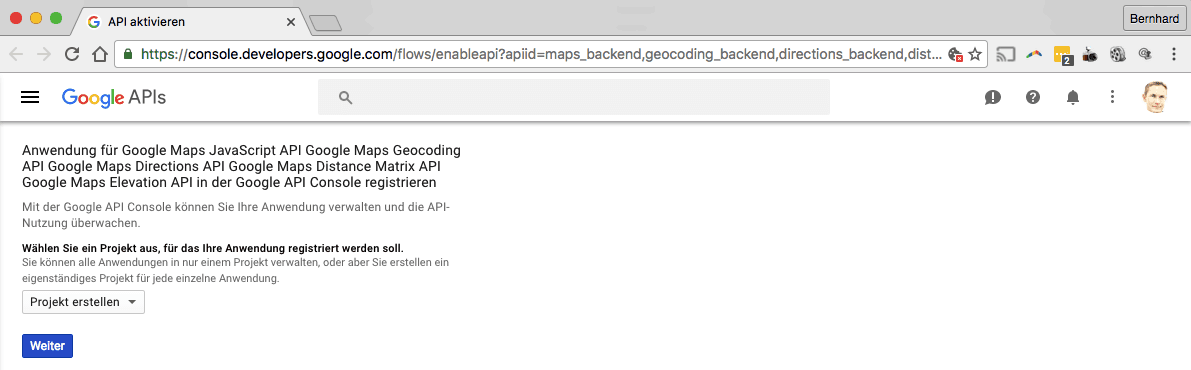 Google Maps API Projekt erstellen Google Maps API Projekt erstellen