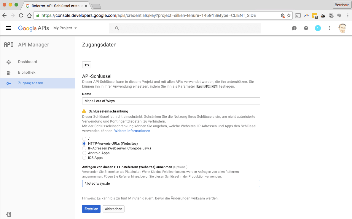 Google Maps API Zugangsdaten Google Maps API Zugangsdaten
