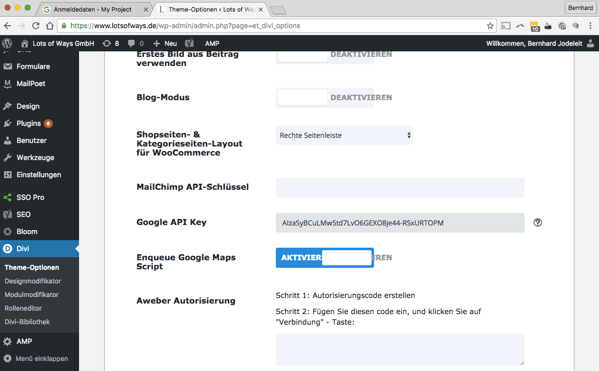 Google Maps API Divi Theme Zugangsschluessel API eingeben Google Maps API Divi Theme Zugangsschluessel API eingeben