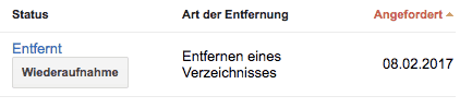 Google: Entfernung eines Verzeichnisses mit gehackten Seiten erfolgreich