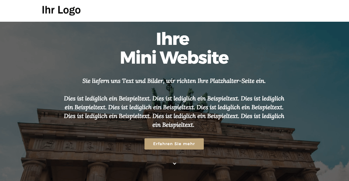 Kostenlose Mini Website zur .de Domain - Menü und Header - oberes Drittel