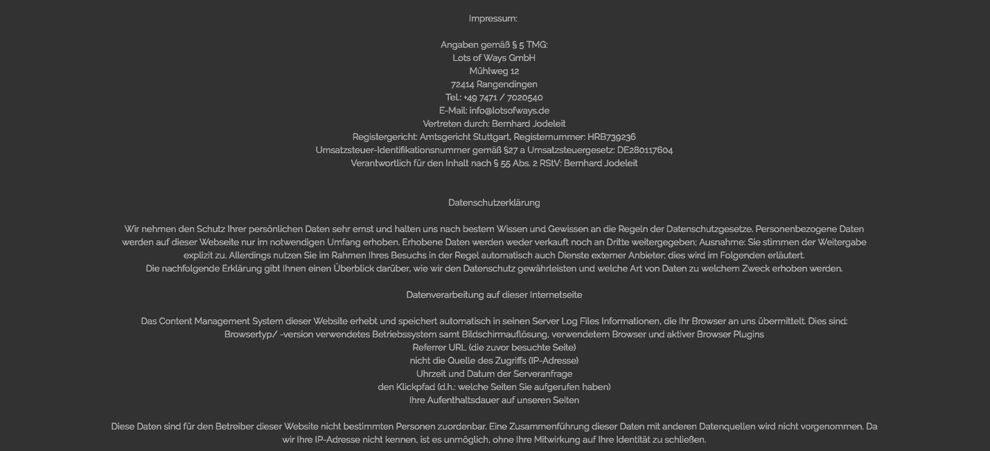 Kostenlose Mini Website zur .de Domain - Menü und Header - unteres Drittel - Footer und Impressum