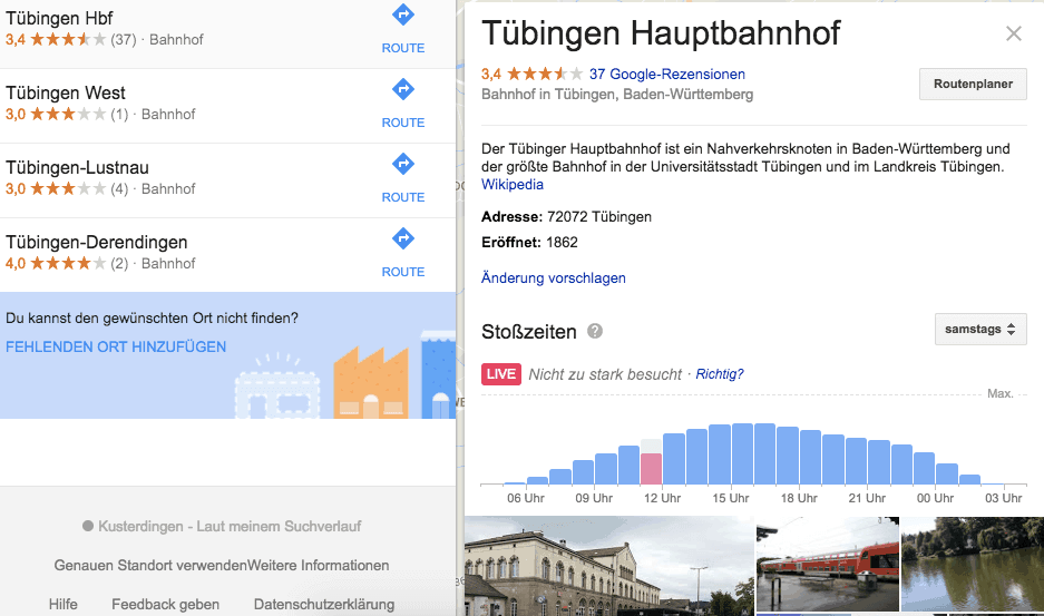 Screenshot Stoßzeiten: Google Maps zeigt sogar an, wann an einem Ort viel los ist und wann nicht