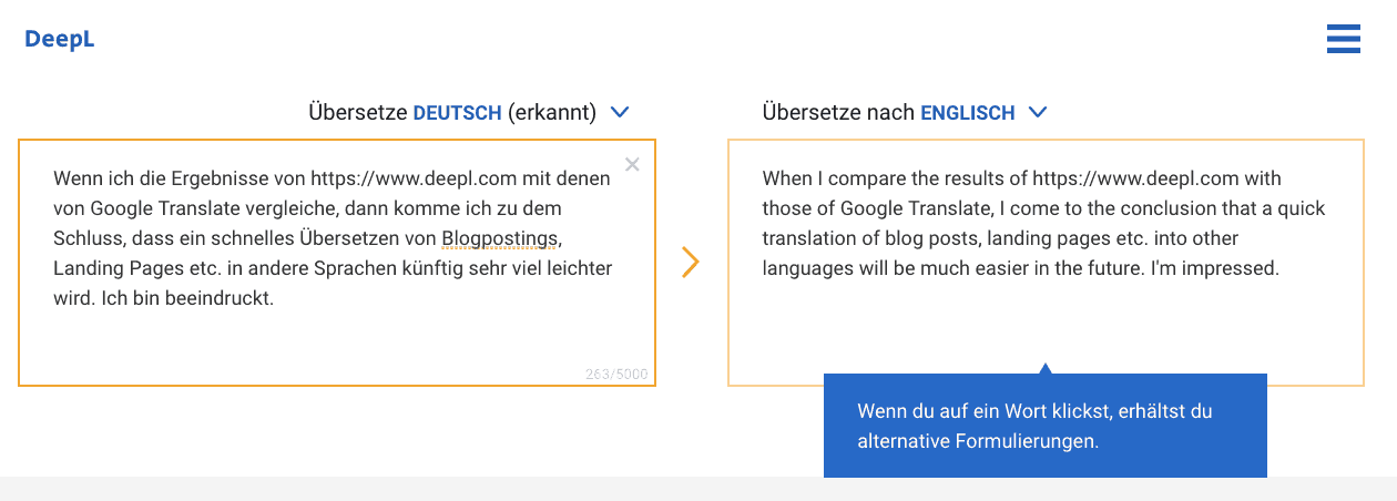 DeepL translation tool in action
