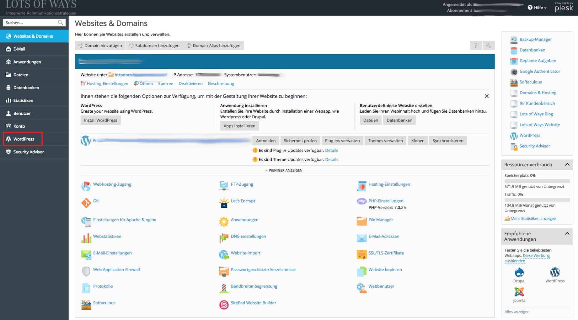 Lots-of-Ways-Plesk-Kundenbereich-Wordpress