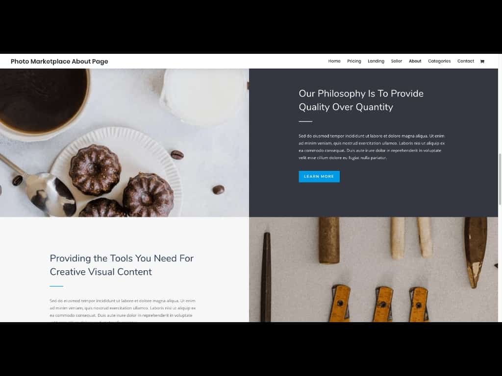 Kreativ gestaltete Seite in Divi Theme Layout Pack