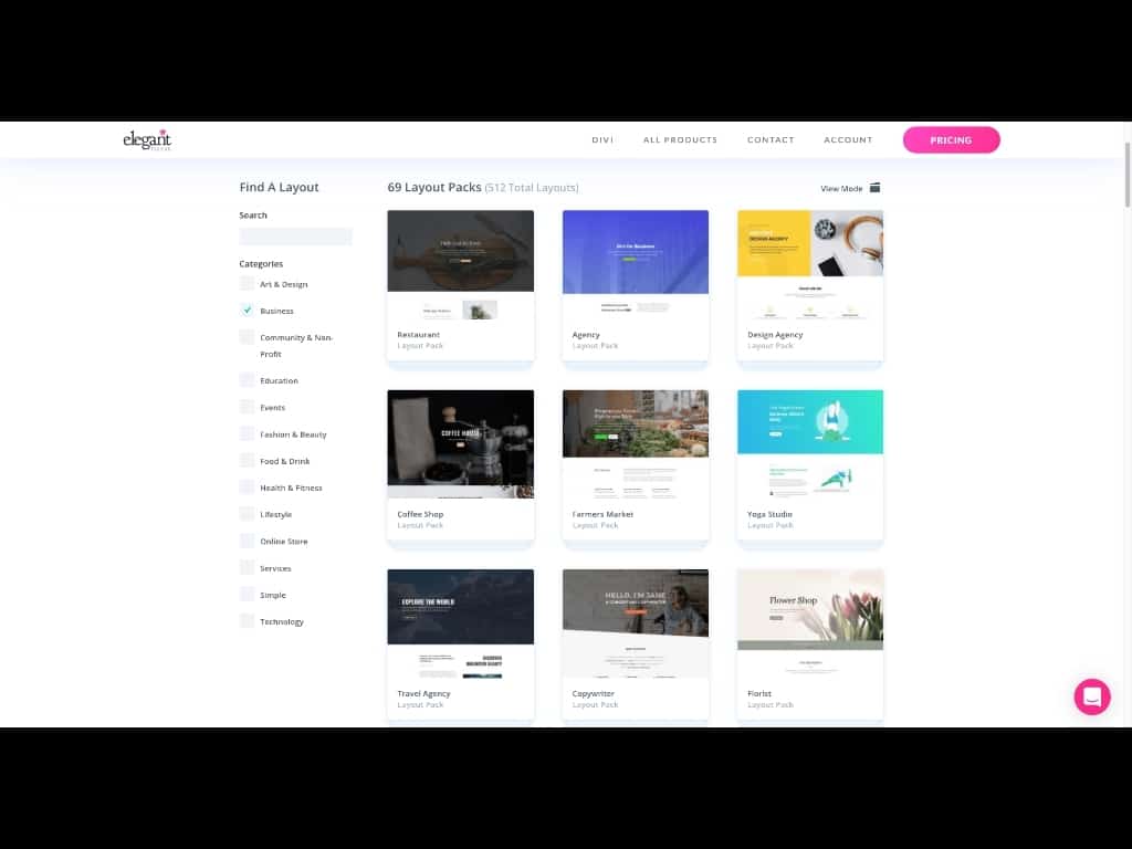 Screenshot: Business Divi Layout Packs