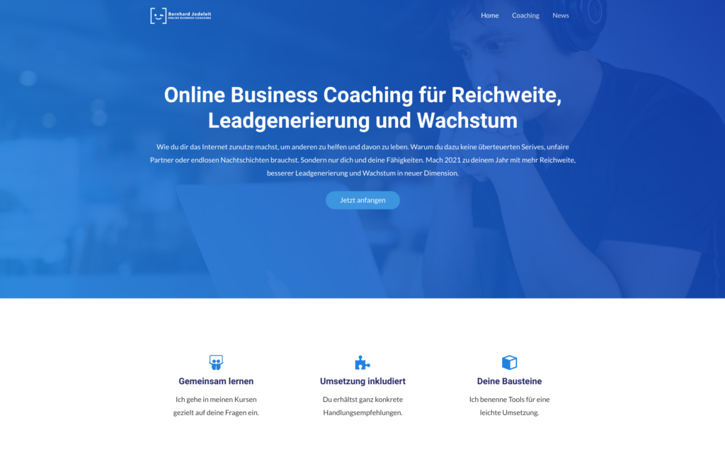 Screenshot der Website Bernhard Jodeleit Online Business Coaching jodeleit.com